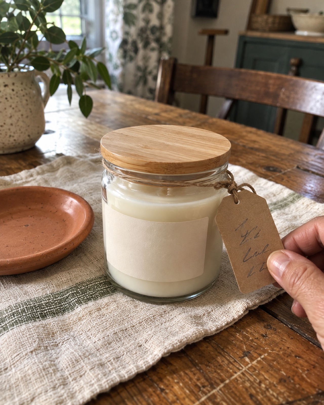 Small jar candles with kraft labels and price tags